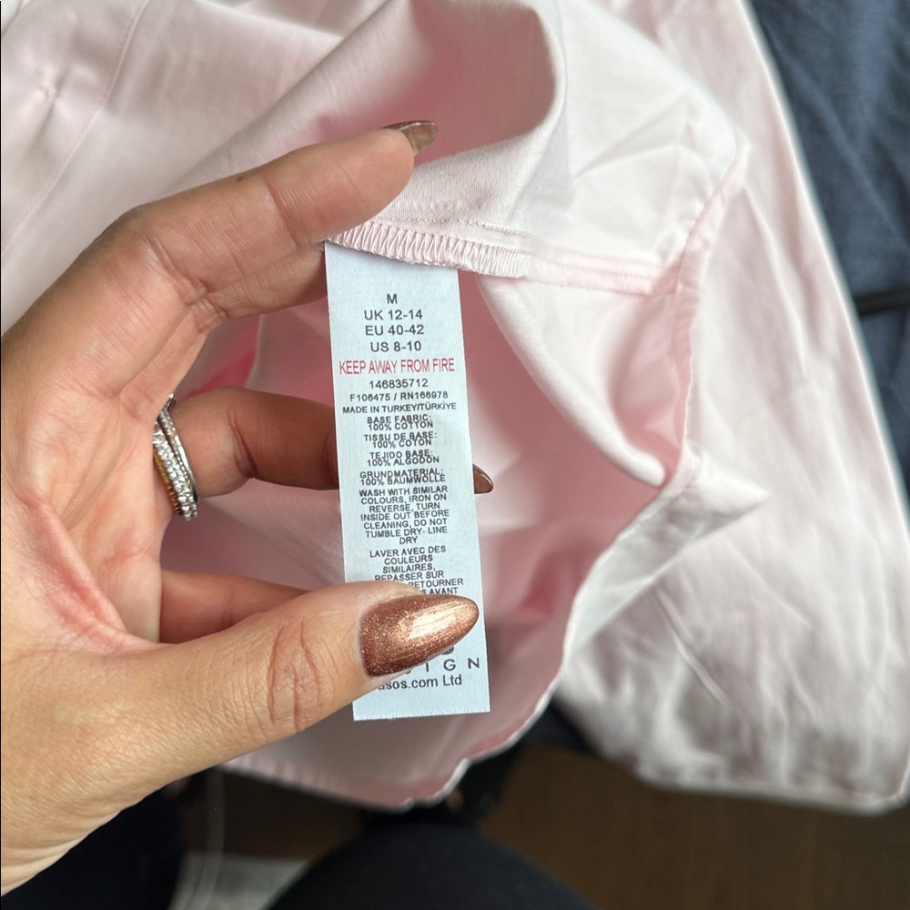 ASOS baby pink cinch waist shirt with shoulder pads and tie - Picture 6 of 7